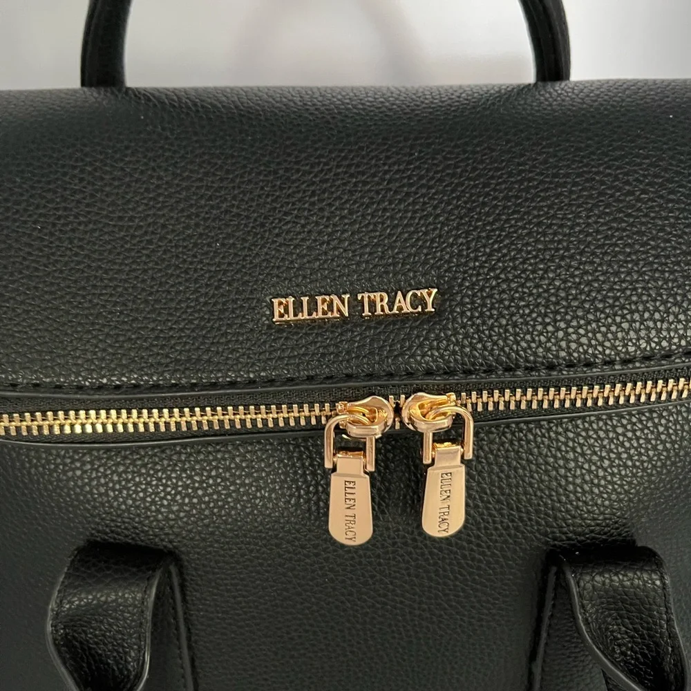 Ellen Tracy Black ISLA Pebble Grain Top Handle Satchel Crossbody Bag NWT